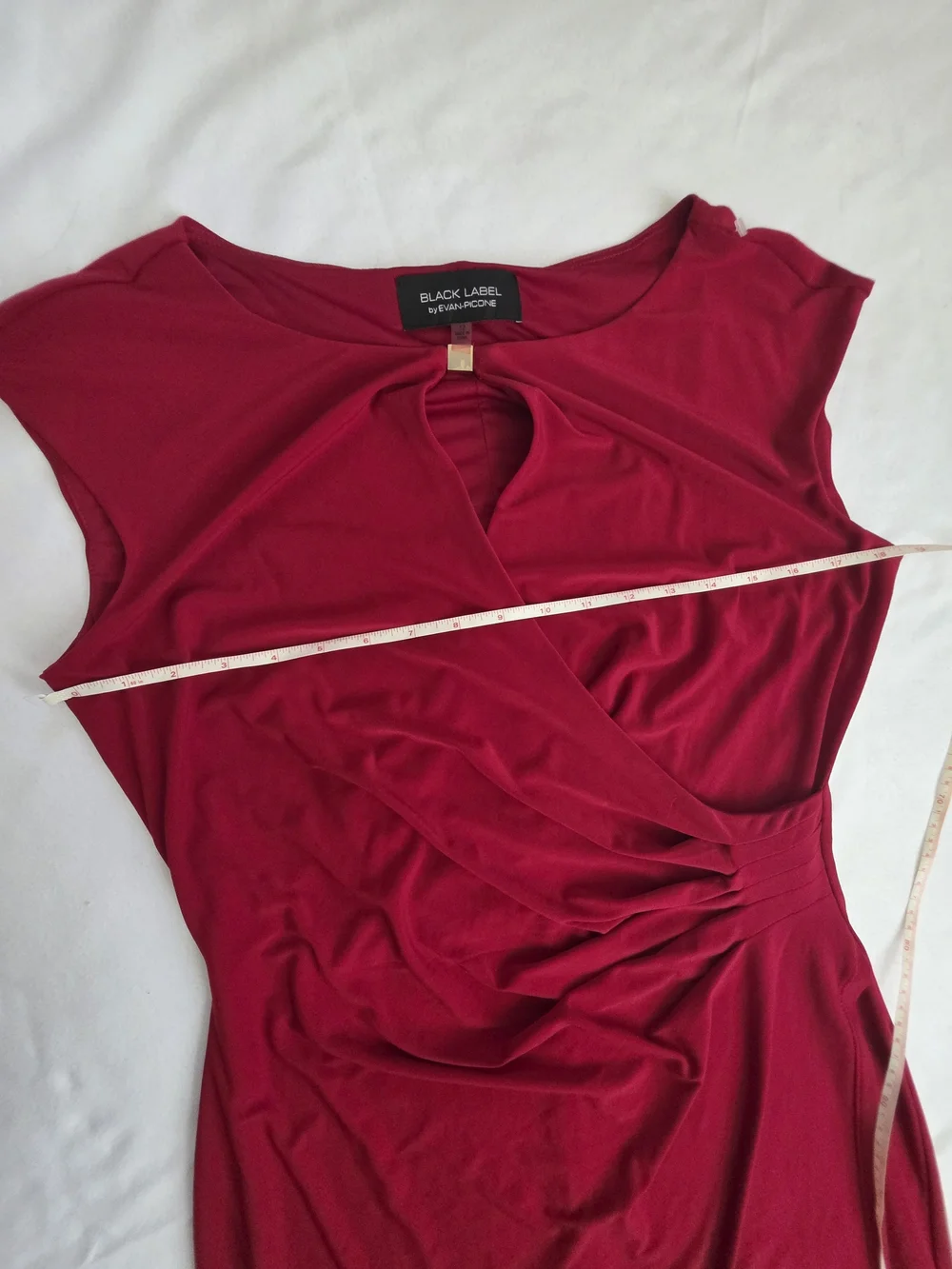 Black Label by Evan Picone Red Ruched Faux Wrap Dress Size 12 - Picture 7 of 10